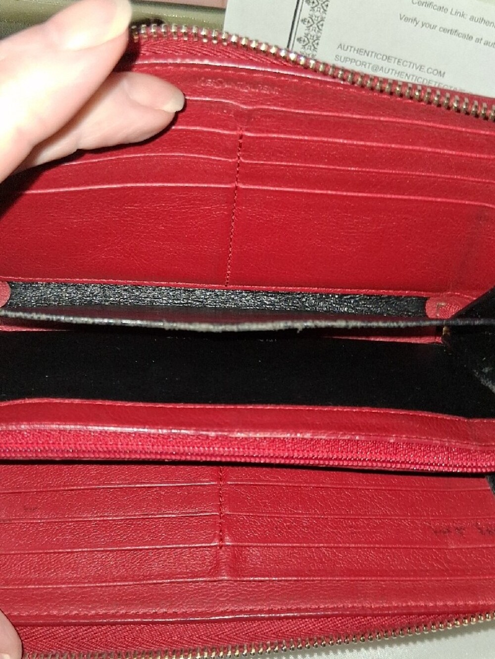 Yves Saint Laurent Burgundy Leather Zip-Around Wallet Pre-loved W/COA - Picture 10 of 13
